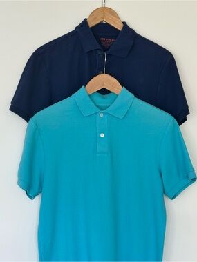 Bundle of 2 Joe Fresh Men’s Short-Sleeve Polo Shirts - Navy & Turquoise - Size S